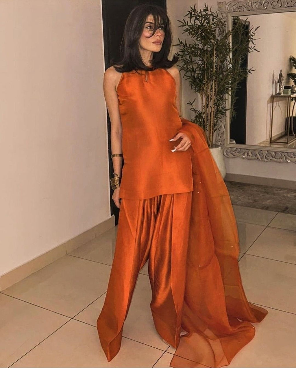 Silk sleeveless farshi set