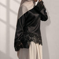 Modest Lace Satin Top (black & white)