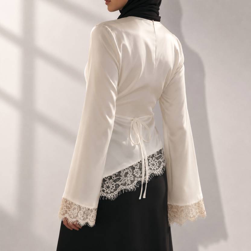 Modest Lace Satin Top (white & black)