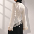 Modest Lace Satin Top (white & black)