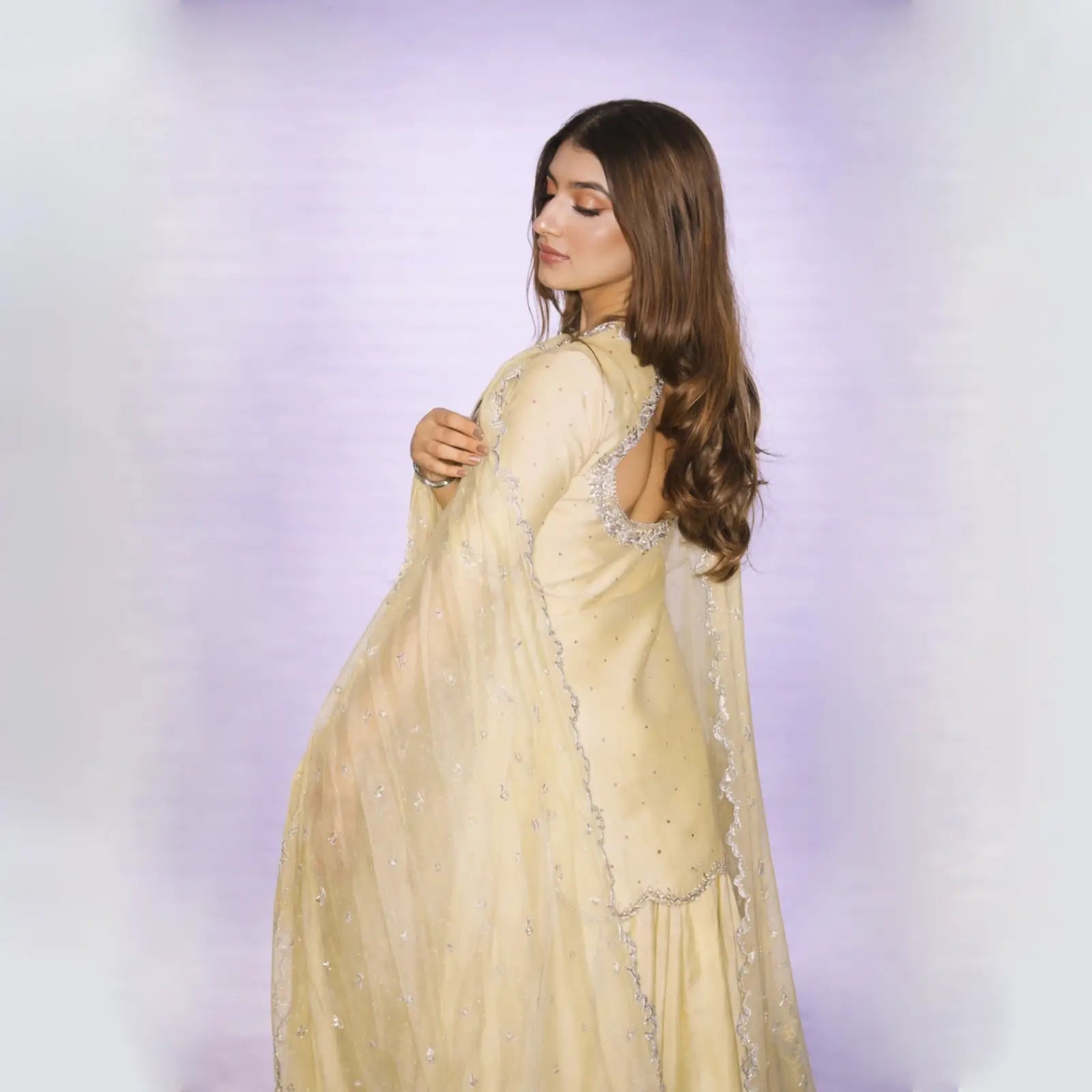 Pastel Yellow Embroidered Sharara Set