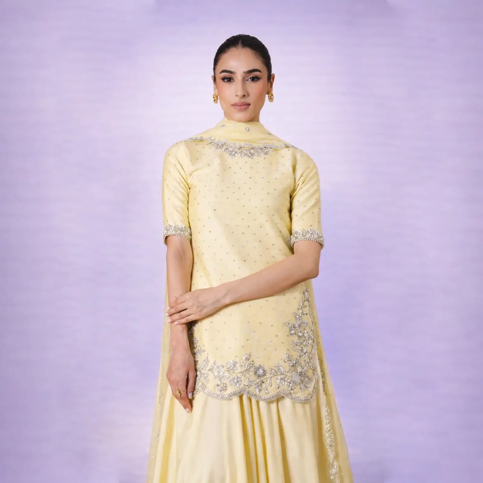 Pastel Yellow Embroidered Sharara Set